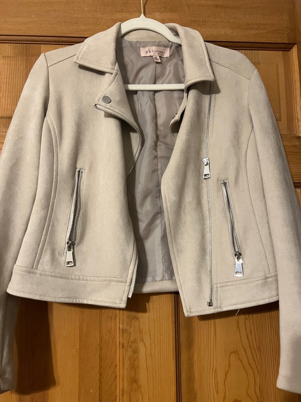 Philosophy Light Beige Faux Suede Moto Jacket